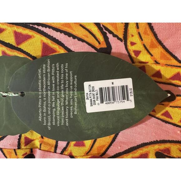 FARM Rio Banana Pitta Dress Women’s Medium – Pink Multi Linen Button Down Mini - Picture 6 of 8